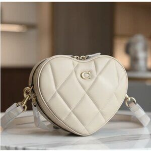 Coach Heart Crossbody Bag With Quilting CE725 Ivory Nappa Leather Brass